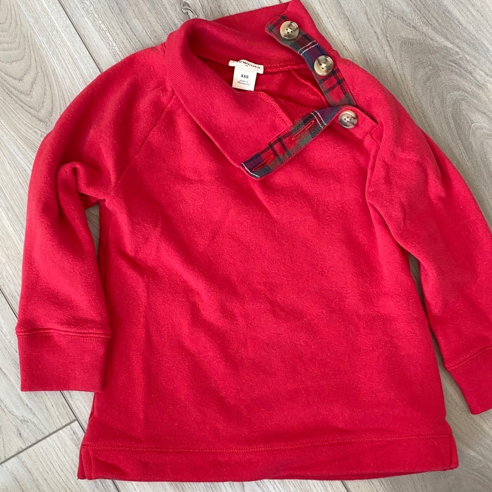 Crewcuts Bright Red Kids Sweater with Plaid Button Accents